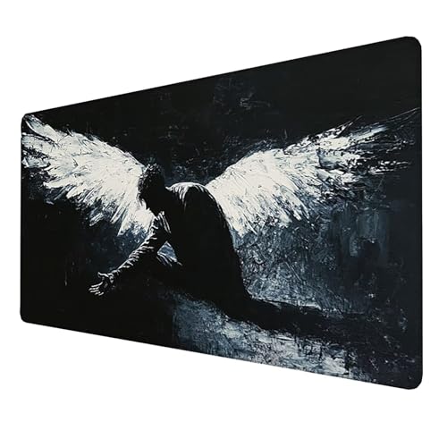 Mauspad (1500x800x3mm) Mousepad mit Vernähte Kanten (Engel) Rutschfester Mouse Pad, XXL Mousepad, (Schwarz) Gaming Mauspad für schnelle Spielstile und optimale Kontrolle, Mousepad für alle Maus 4-AO von LUESSJAO