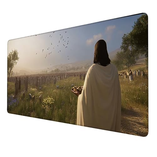 Mauspad (1500x800x3mm) Mousepad mit Vernähte Kanten (Jesus) Rutschfester Mouse Pad, xxl Mousepad, (Grau)Gaming Mauspad für schnelle Spielstile und optimale Kontrolle, Mousepad für alle Maustypen P-9O von LUESSJAO