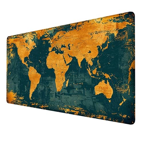 Mauspad (1600x800x3mm) Gaming Mausepad, Vernähte Kanten Mouse Pad verbessert Geschwindigkeit und Präzision, Rutschfest und Wasserdicht Komfort Mousepad, (Gelb) xxl mauspad für Computer (Weltkarte) N78 von LUESSJAO