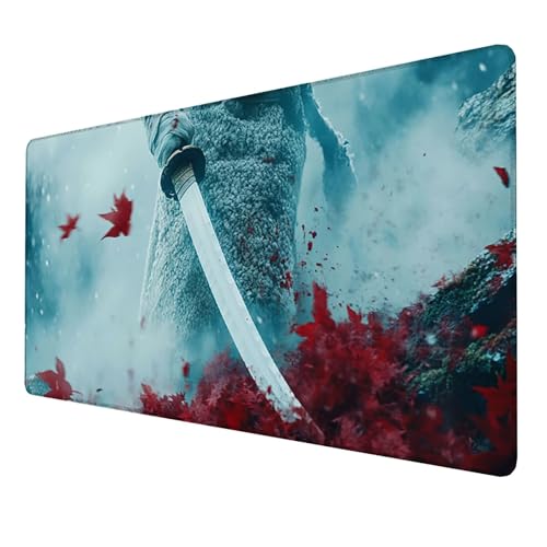 Mauspad (1600x800x3mm) Gaming Mausepad, Vernähte Kanten Mouse Pad verbessert Geschwindigkeit und Präzision, Rutschfest und Wasserdicht Komfort Mousepad, (Rot) xxl mauspad für PC, Computer (Katana) B99 von LUESSJAO