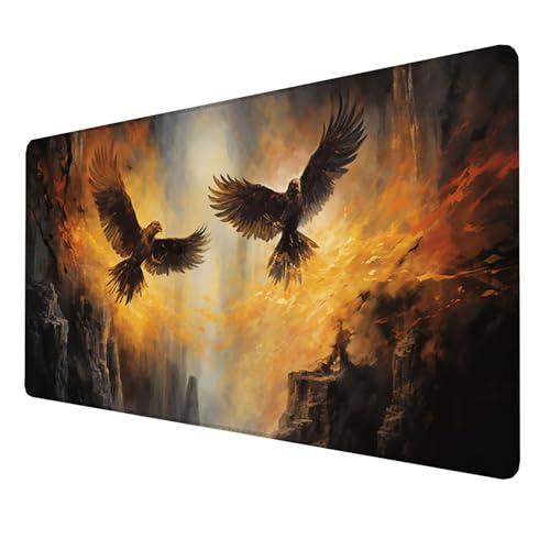 Mauspad (1600x800x3mm) Gaming Mausepad, Vernähte Kanten Mouse Pad verbessert Geschwindigkeit und Präzision, Rutschfest und Wasserdicht Komfort Mousepad, (Schwarz) xxl mauspad für Computer (Adler) E-QK von LUESSJAO