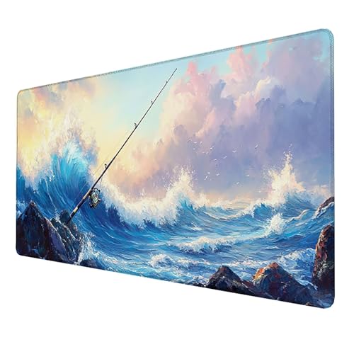 Mauspad (1600x800x3mm) Gaming Mausepad, Vernähte Kanten Mouse Pad verbessert Geschwindigkeit und Präzision, Rutschfest und Wasserdicht Komfort Mousepad, (Weiß) xxl mauspad für Computer (Angelrute) 2A7 von LUESSJAO