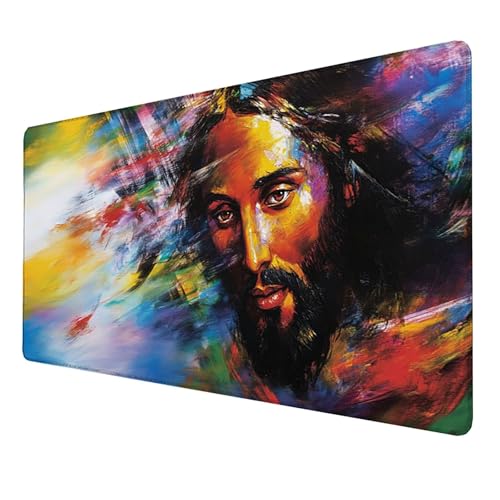 Mauspad (1600x800x3mm) Gaming Mausepad, Vernähte Kanten Mouse Pad verbessert Geschwindigkeit und Präzision, rutschfest und Wasserdicht Komfort Mousepad, (Farbe) XXL mauspad für Computer (Jesus) Y-Q0 von LUESSJAO