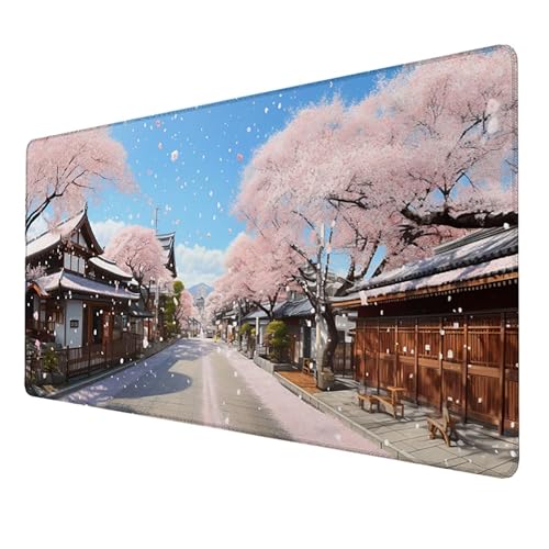 Mauspad (1600x800x3mm) Gaming Mausepad, Vernähte Kanten Mouse Pad verbessert Geschwindigkeit und Präzision, rutschfest und Wasserdicht Komfort Mousepad, (Rosa) XXL mauspad (Kirschblüten) 3-71 von LUESSJAO