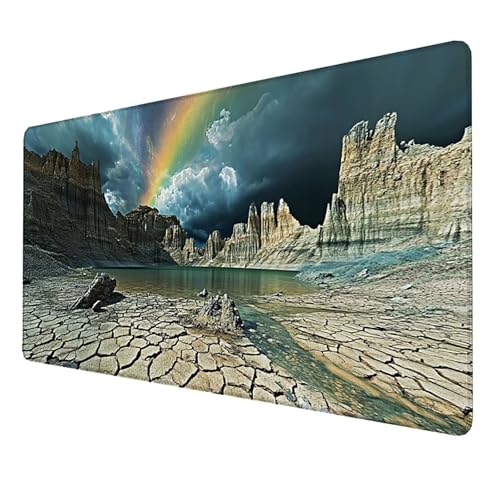 Mauspad (1600x800x3mm) Gaming Mausepad, Vernähte Kanten Mouse Pad verbessert Geschwindigkeit und Präzision, rutschfest und Wasserdicht Mousepad, (Grau) XXL mauspad für Computer (Regenbogen) 0-O5 von LUESSJAO