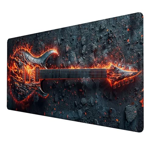 Mauspad (800x300x3mm) Mousepad mit Vernähte Kanten (Gitarre) Rutschfester Mouse Pad, XXL Mousepad, (Schwarz) Gaming Mauspad für schnelle Spielstile und optimale Kontrolle, Mousepad für Mause Q-GL von LUESSJAO