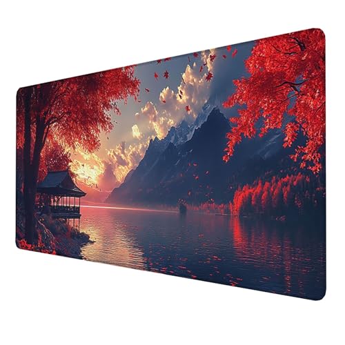 Mauspad (800x300x3mm) Mousepad mit Vernähte Kanten (Landschaft) Rutschfester Mouse Pad, XXL Mousepad, (Rot) Gaming Mauspad für schnelle Spielstile und optimale Kontrolle, Mousepad für alle Maus D-9H von LUESSJAO