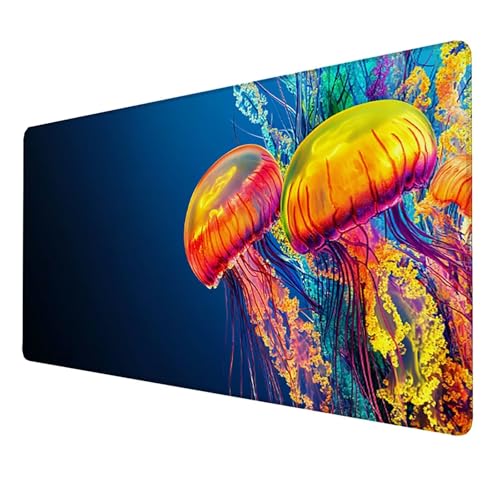 Mauspad (800x300x3mm) Mousepad mit Vernähte Kanten (Qualle) Rutschfester Mouse Pad, xxl Mousepad, (Farbe)Gaming Mauspad für schnelle Spielstile und optimale Kontrolle, Mousepad für alle Maustypen 5-O2 von LUESSJAO