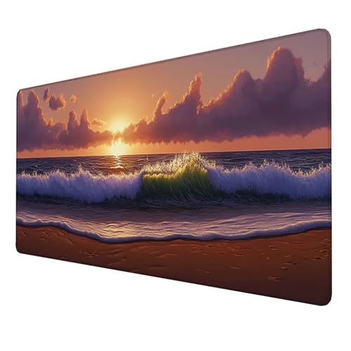 Mauspad (800x300x3mm) Mousepad mit Vernähte Kanten (Strand) Rutschfester Mouse Pad, xxl Mousepad, (Grau)Gaming Mauspad für schnelle Spielstile und optimale Kontrolle, Mousepad für alle Maustypen 6-4Y von LUESSJAO