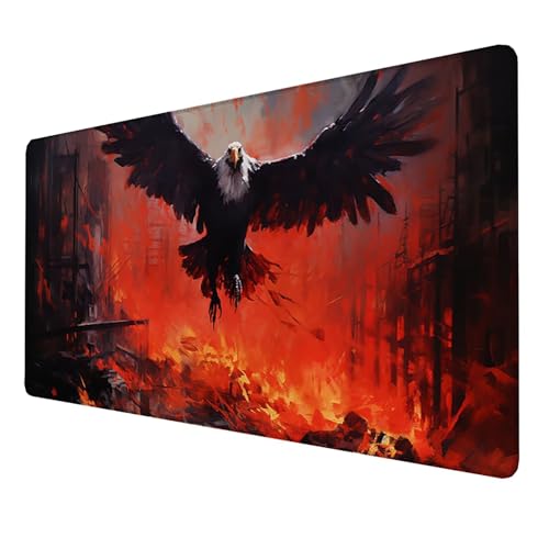 XXL Speed Gaming Mauspad (Adler) (1400x600x3mm), XXL Mousepad Tischunterlage Large Size, WassXerdicht Anti-Rutsch Vernähte Kanten, für PC, Laptop Verbessert Präzision und Geschwindigkeit (Rot M-B6 von LUESSJAO