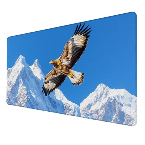 XXL Speed Gaming Mauspad (Adler) (1400x600x3mm), XXL Mousepad Tischunterlage Large Size, WassXerdicht Anti-Rutsch Vernähte Kanten, für PC, Laptop Verbessert Präzision und Geschwindigkeit (Weiß U-YC von LUESSJAO