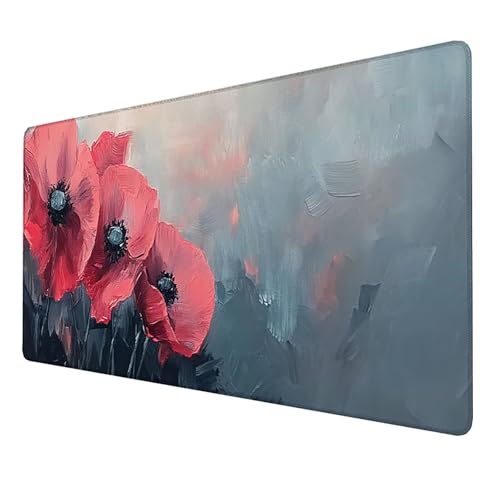 XXL Speed Gaming Mauspad (Blume) (700x300x3mm), XXL Mousepad Tischunterlage Large Size, WassXerdicht Anti-Rutsch Vernähte Kanten, für PC, Laptop Verbessert Präzision und Geschwindigkeit (Rot 8-BQ von LUESSJAO