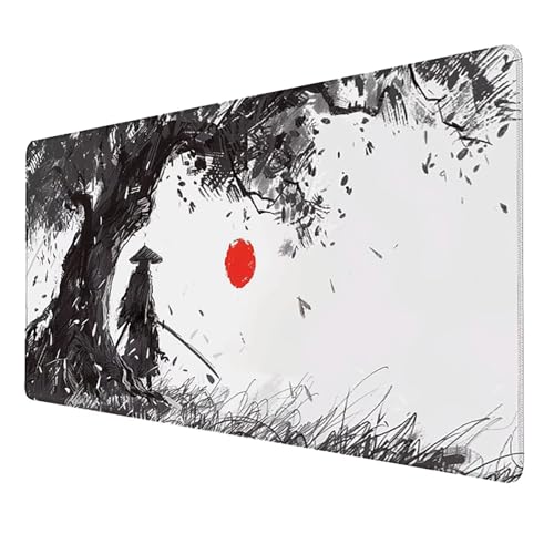 XXL Speed Gaming Mauspad (Katana) (1400x600x3mm), XXL Mousepad Tischunterlage Large Size, WassXerdicht Anti-Rutsch Vernähte Kanten, für PC, Laptop Verbessert Präzision und Geschwindigkeit (Grau 2-F6 von LUESSJAO