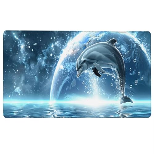 Delphin Gaming Mauspad XXL - Großes Mousepad (700 x 300 x 3 MM) - rutschfeste Schreibtischunterlage für Gaming und Büro - Schreibtischunterlage - Blau Large Mouse pad J-J von LUESUAYN