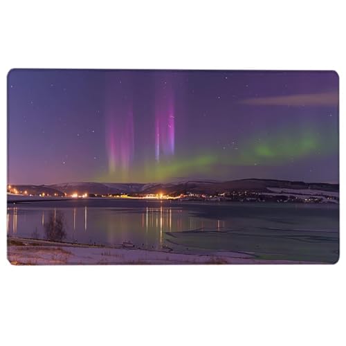 Gaming Mauspad XXL Lila, Mousepad 60 x 30 cm, Aurora Mauspad Groß Vernähte Kanten Wasserdicht Anti-Rutsch Desk Mat für PC, Laptop Verbessert Präzision und Geschwindigkeit 9-C von LUESUAYN