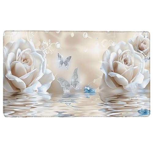 Gaming Mauspad XXL Weiß, Mousepad 60 x 30 cm, Rose Mauspad Groß Vernähte Kanten Wasserdicht Anti-Rutsch Desk Mat für PC, Laptop Verbessert Präzision und Geschwindigkeit K-9 von LUESUAYN