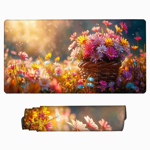 Mousepad Mauspad Gaming XXL, Rosa Mauspad Groß Vernähte Kanten, WassXerdicht Anti-Rutsch Schreibtisch Unterlage Verbessert Präzision und Geschwindigkei für Office, Gaming 7-B von LUESUAYN