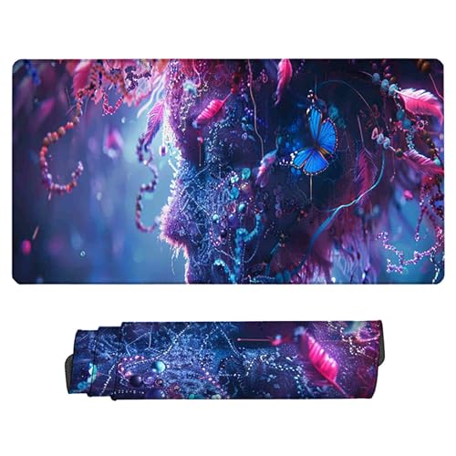 Mousepad Mauspad Gaming XXL, Schwarz Mauspad Groß Vernähte Kanten, WassXerdicht Anti-Rutsch Schreibtisch Unterlage Verbessert Präzision und Geschwindigkei für Office, Gaming 4-V von LUESUAYN