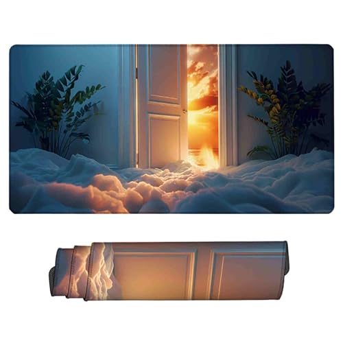 Mousepad Mauspad Gaming XXL, Weiß Mauspad Groß Vernähte Kanten, WassXerdicht Anti-Rutsch Schreibtisch Unterlage Verbessert Präzision und Geschwindigkei für Office, Gaming L-4 von LUESUAYN