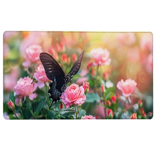 Rosa Gaming Mauspad XXL, Mousepad (800 x 300 x 3 MM), Blumen Mauspad Groß Vernähte Kanten Wasserdicht Anti-Rutsch Desk Mat für PC, Laptop Verbessert Präzision und Geschwindigkeit K-V von LUESUAYN