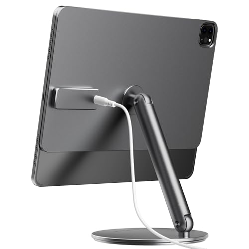 LULULOOK Magnetisch Kabelloses Laden iPad Ständer für iPad Pro 13" M4 2024, Faltbar iPad Pro Ständer mit 360° Schwenk Basis, 18W Aufladen Aluminium Alloy Verstellbar Tablet Ständer mit USB C Kabel von LULULOOK