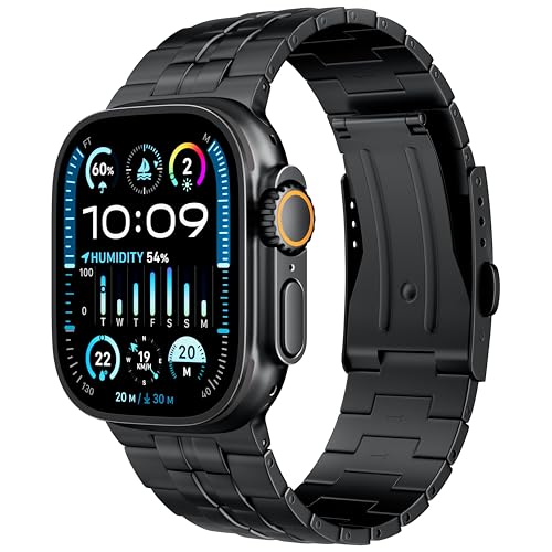 LULULOOK Titan Armband für Apple Watch Ultra 2/Ultra 49mm 46mm 45mm 44mm 42mm, Titanium Schwarz Ersatzarmbänder mit Doppelter Knopf Schließe für iWatch Ultra 2 Serie 10 9 8 7 SE 6 5 4 3 2 1 von LULULOOK