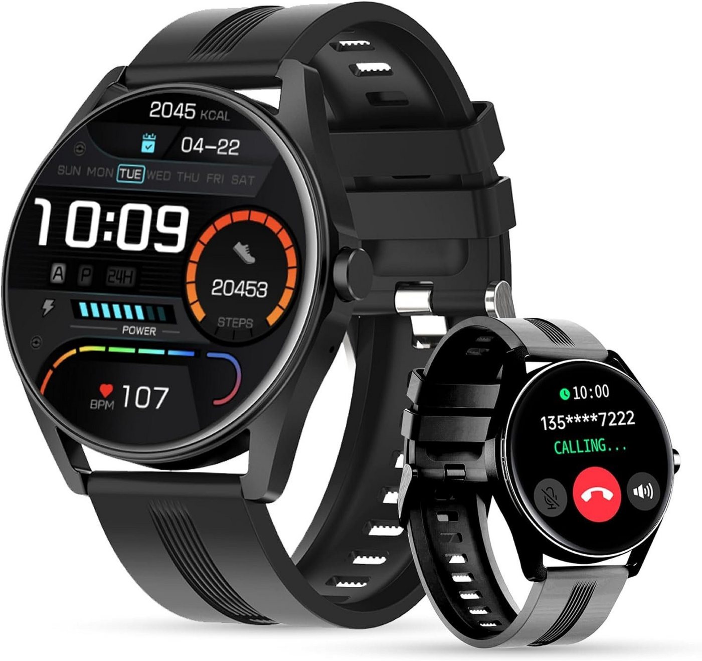 LUNIQUESHOP Smartwatch (1,39 Zoll, Android, iOS), mit telefonfunktion Bluetooth Sprachassistent Uhr Herzfrequenzmesser von LUNIQUESHOP