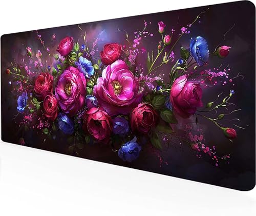 Gaming Mauspad Blume Mauspad XXL 1500x800mm, Wasserdicht Anti-Rutsch Schreibtischunterlage Rosa Mouse Pad Vernähten Kanten pc Zubehör Gaming Mousepad für PC, Laptop, Geschenke für Männer N-0 von LUOLYYEI