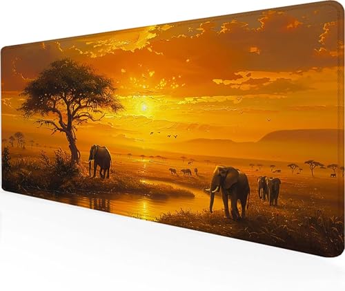 Gaming Mauspad Elefant Mauspad XXL 1500 x 800 x 3 mm, Wasserdicht Anti-Rutsch Schreibtischunterlage Gelb Mouse Pad Vernähten Kanten pc Zubehör Gaming Mousepad für PC, Laptop, Geschenke für Männer 0-8 von LUOLYYEI