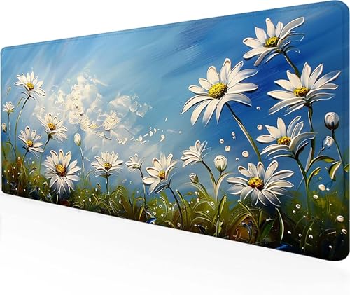 Gaming Mauspad Himmel Mauspad XXL 1500 x 800 mm, Wasserdicht Anti-Rutsch Schreibtischunterlage Weiß Mouse Pad Vernähten Kanten pc Zubehör Gaming Mousepad für PC, Laptop, Geschenke für Männer 9-C von LUOLYYEI