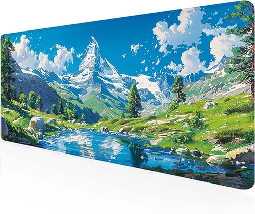 Gaming Mauspad Landschaft Mauspad XXL 800x400mm, Wasserdicht Anti-Rutsch Schreibtischunterlage Weiß Mouse Pad Vernähten Kanten pc Zubehör Gaming Mousepad für PC, Laptop, Geschenke für Männer R-Z von LUOLYYEI