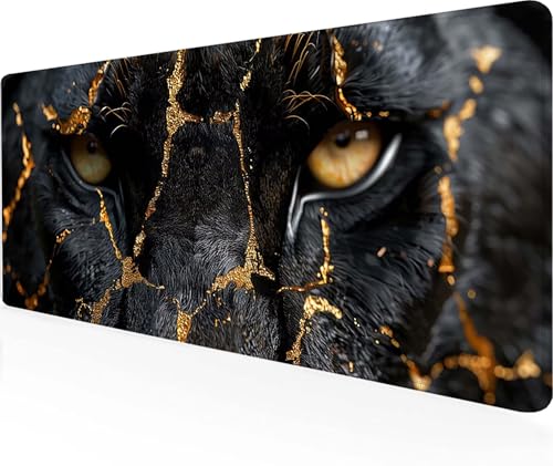 Gaming Mauspad Leopard Mauspad XXL 1500 x 800 mm, Wasserdicht Anti-Rutsch Schreibtischunterlage Schwarz Mouse Pad Vernähten Kanten pc Zubehör Gaming Mousepad für PC, Laptop, Geschenke für Männer 3-5 von LUOLYYEI