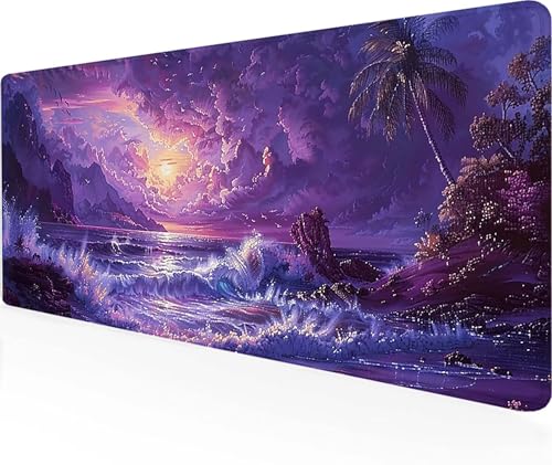 Gaming Mauspad Meer Mauspad XXL 1000 x 500 mm, Wasserdicht Anti-Rutsch Schreibtischunterlage Weiß Mouse Pad Vernähten Kanten pc Zubehör Gaming Mousepad für PC, Laptop, Geschenke für Männer Z-4 von LUOLYYEI