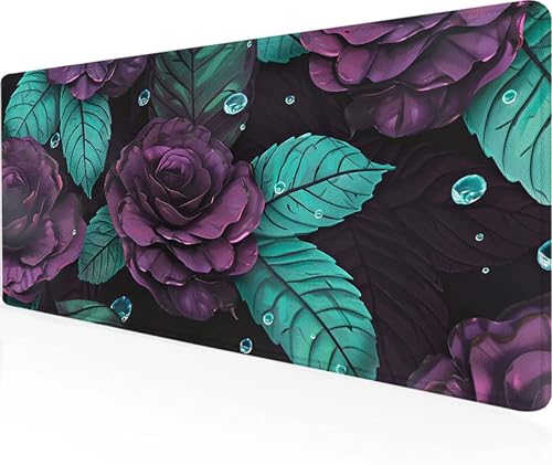 Gaming Mauspad Rose Mauspad XXL 800 x 400 mm, Wasserdicht Anti-Rutsch Schreibtischunterlage Schwarz Mouse Pad Vernähten Kanten pc Zubehör Gaming Mousepad für PC, Laptop, Geschenke für Männer 8-K von LUOLYYEI