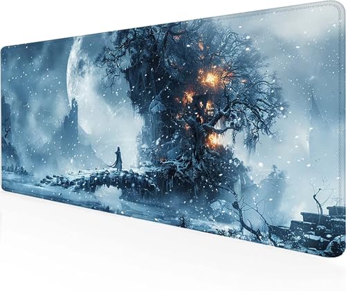 Gaming Mauspad Winter Mauspad XXL 1000 x 500 x 3 mm, Wasserdicht Anti-Rutsch Schreibtischunterlage Weiß Mouse Pad Vernähten Kanten pc Zubehör Gaming Mousepad für PC, Laptop, Geschenke für Männer 3-Z von LUOLYYEI