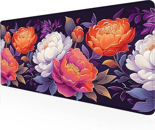 Mauspad Blume Gaming Mauspad XXL 1200x600mm, Vernähten Kanten Mousepad Weiß Schreibtischunterlage Gaming Zubehör WassXerdicht rutschfeste Gummibasis Mauspad Gaming für Home Office, Geschenke V-M von LUOLYYEI