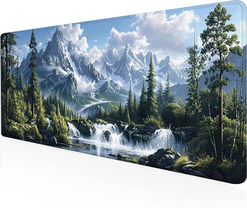 Mauspad Landschaft Gaming Mauspad XXL 1200x600x3 mm, Vernähten Kanten Mousepad Grün Schreibtischunterlage Gaming Zubehör WassXerdicht rutschfeste Gummibasis Mauspad Gaming für Office, Geschenke 6-J von LUOLYYEI