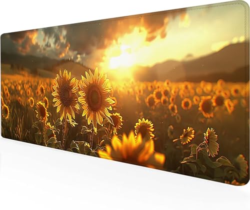 Mauspad Sonnenblume Gaming Mauspad XXL 900 x 300 x 3 mm, Vernähten Kanten Mousepad Gelb Schreibtischunterlage Gaming Zubehör WassXerdicht rutschfeste Gummibasis Mauspad Gaming für Office 2-H von LUOLYYEI