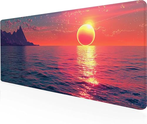 Mauspad Sonnenuntergang Gaming Mauspad XXL 900 x 300 mm, Vernähten Kanten Mousepad Rot Schreibtischunterlage Gaming Zubehör WassXerdicht Rutschfeste Gummibasis Mauspad Gaming für Office, Geschenke 1-Q von LUOLYYEI