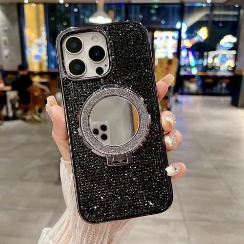 LUVI Kompatibel mit iPhone 16 Bling Diamant Hülle Glitzer für Frauen 3D Strass Kristall Schutzhülle mit Galvanik Bumper Luxus Mode Case Schwarz von LUVI