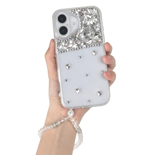 LUVI Kompatibel mit iPhone 16 Bling Strass Perlenkette Armband Diamant Kristall Glitzer Klar Mode Schutz Stoßfest Abdeckung für Mädchen Frauen von LUVI