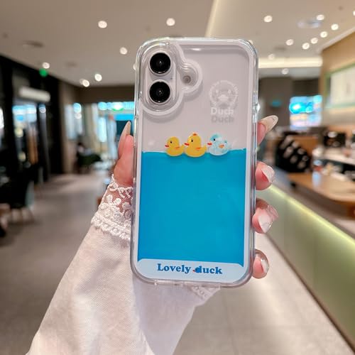 LUVI Kompatibel mit iPhone 16 Plus Liquid Case Cute Funny Cartoon Bewegliche Wasserente Treibsand Fließend Schwimmend Wasserfall Schutzhülle Weiche Silikon Gummi Hülle Blau von LUVI