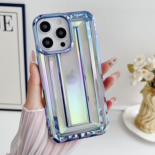 LUVI Kompatibel mit iPhone 16 Pro Max Hülle, Bling Laser Holographie 3D Klar schillernde Kristall Luxus Glänzend Schutzhülle Mode Niedlich Cover für Frauen Mädchen Blau von LUVI