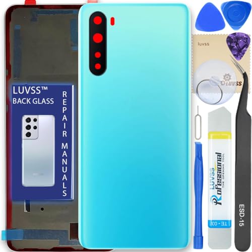 LUVSS Akkudeckel Kompatibel für OnePlus Nord Rückseite Glas Deckel Backcover Ersatz Reparatur Set (Blau) von LUVSS