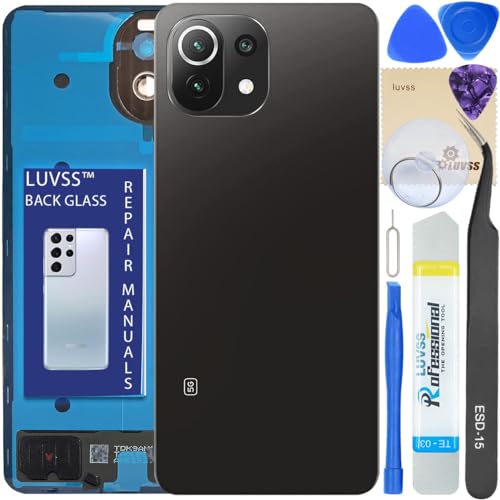 LUVSS Akkudeckel Kompatibel für Xiaomi Mi 11 Lite 5G NE Rückseite Glas Deckel Backcover Ersatz Reparatur Set (Schwarz) von LUVSS