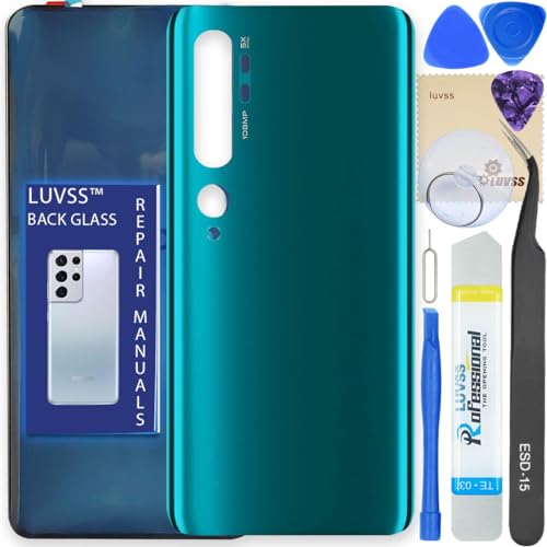 LUVSS Akkudeckel Kompatibel für Xiaomi Mi Note 10 / Pro Rückseite Glas Deckel Backcover Ersatz Reparatur Set (Grün) von LUVSS