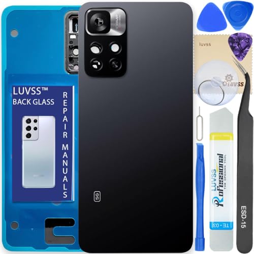 LUVSS Akkudeckel Kompatibel für Xiaomi Redmi Note 11 Pro+ Plus 5G Rückseite Glas Deckel Backcover Ersatz Reparatur Set (Schwarz) von LUVSS