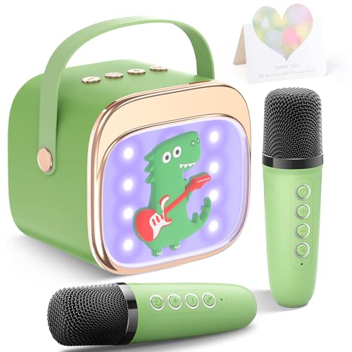 LUVTOY Dinosaurier Karaoke Maschine mit 2 Mikrofonen | Geschenkkarte - Karaoke Anlage für Kinder - Mikrofon für Mädchen 3-11 Jahre - Spielzeug ab 3-15 Jahre - Geschenk für Mädchen 3 4 5 6 7 8 Jahre von LUVTOY