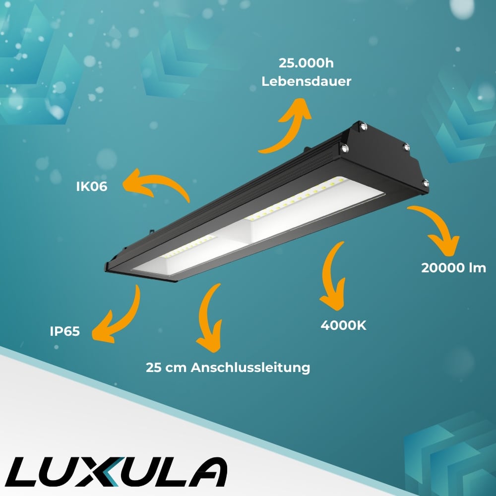 LUXULA LED-Hallenleuchte LX500143, HighBay, linear, 200W, 20000lm, 4000K von LUXULA