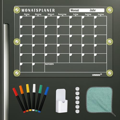 LVNRIDS Magnetisch Kalender Monatsplaner Abwischbar Kühlschrank, 42 x 30cm Deutsch Acryl Magnettafel Kalender für Kühlschrank, Acryl Transparent Planungstafeln(Monats) von LVNRIDS